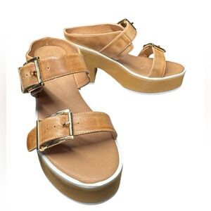 Antelope Tan Leather Double Buckle Platform Sandals Size 7